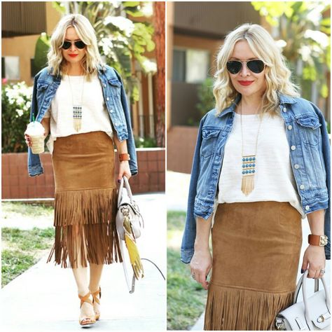 Brown Fringe Boots Outfit, Fringe Boots Outfit, Fringe Skirt Outfit, Brown Skirt Outfit, Suede Skirt Outfit, Sweater Nordstrom, Suede Fringe Skirt, Fringe Clothing, Looks Country