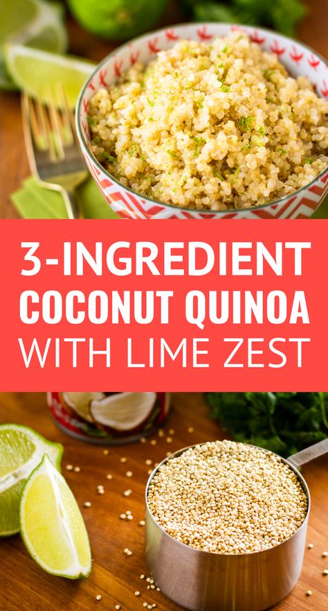 Coconut Lime Quinoa -- 3 ingredients and insanely easy prep (use your rice cooker or Instant Pot!) make this delicious coconut quinoa with lime zest recipe a go-to weeknight side dish or breakfast option. Excellent make ahead meal prep recipe! | coconut milk quinoa | instant pot quinoa | lime quinoa | quinoa and coconut milk | quinoa recipes | make ahead quinoa #mealprep #quinoarecipes #coconutmilk #easyrecipe #3ingredient #3ingredientsrecipes Coconut Lime Quinoa, Instant Pot Quinoa, Coconut Quinoa, Lime Quinoa, Quinoa Recipe, Coconut Lime, Quinoa Recipes, Spaghetti Squash, Pressure Cooker Recipes