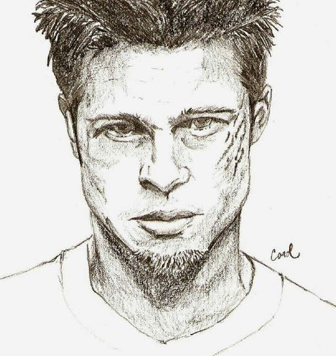 Tyler Durden Tyler Durden Sketch, Tyler Durden Drawing, Brad Pitt Drawing, Brutal Legend, Pen Portrait, Drawing Cartoon Faces, Tyler Durden, Cartoon Faces, Concept Art Drawing