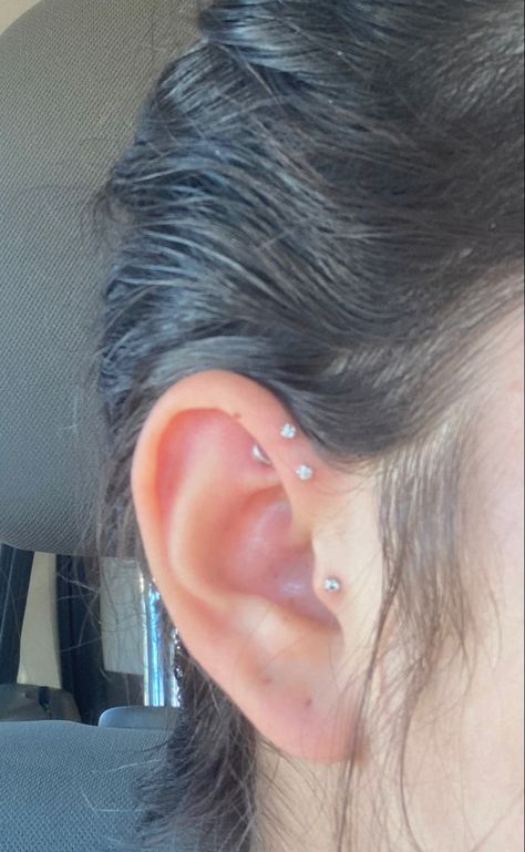 Piercing Stack, Double Forward Helix Piercing, Piercing Placement, Dope Jewelry Accessories, Earring Stack, Forward Helix Piercing, Cool Ear Piercings, Pretty Ear Piercings, Forward Helix