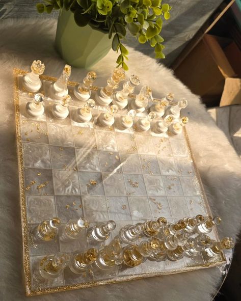 Resin Chess Board Specially designed for a customer Beautiful Chess Board, Aesthetic Chess Set, Aesthetic Chess, Resin Chess Board, Chess Decor, Audrey Core, Resin Chess Set, Neat Crafts, Dark Wedding Theme