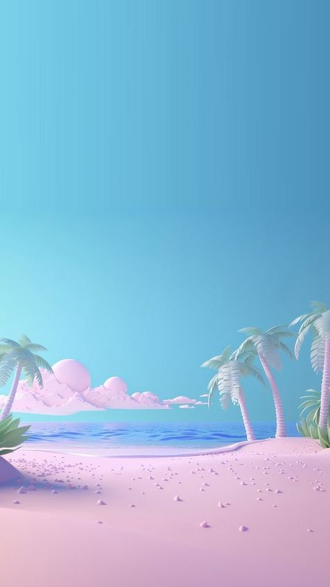 3d render background of a cartoon style of a dreamy pastel beach.   | premium image by rawpixel.com Beach Cartoon Background, Trees Iphone Wallpaper, Minimalist Iphone Wallpaper, Render Background, Iphone Wallpaper Pink, Beach Cartoon, Pink Minimalist, Cartoon Trees, Pastel Beach