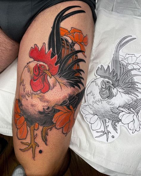 Botanical Tattoo Design, Chicken Tattoo, Rooster Tattoo, Animal Sleeve Tattoo, Artist Of The Month, Self Love Tattoo, Sweet Tattoos, Plant Tattoo, Incredible Tattoos