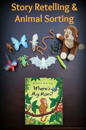 Practice sorting animals and story retelling with Julia Donaldson's Where's My Mom National Story Telling Week Eyfs, Monkey Puzzle Activities, Animal Sorting, Julia Donaldson Books, Story Baskets, Story Sacks, Story Retelling, Monkey Puzzle, Story Sack