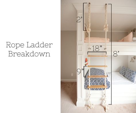 Bunk Bed Rope, Bunk Bed Ladder Ideas, Bed Ladder, Bunk Bed Ladder, Princess Room Decor, Kids Loft, Basement Inspiration, Built In Bunks, Rope Ladder