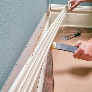 Tips for Saving Money by DIYing Trim | Family Handyman Best Paint For Trim, Removing Baseboards, Trim Carpentry, Cleaning Painted Walls, Diy Trim, Collateral Damage, Carpentry Skills, Door Casing, Wall Trim