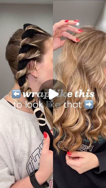 Amanda Carter | heatless curls + hair growth on Instagram: "New to heatless curls? This is the easiest and most comfortable wrapping technique!   A few tips: ❌ do not wrap with wet or damp hair ✅ do wrap completely dry hair  ❌ do not twist the tie as you wrap or your hair will unravel ✅ do keep your tie still as you wrap  ❌ do not use a boar bristle or nylon bristle brush to brush through your curls ✅ do use a detangling brush, wide tooth comb, or your fingers to brush through your curls  ➡️ ready to switch to haircare that’ll fix your oily scalp, dryness, itching, flaking, dry ends, thinning, and breakage? Take my hair quiz ⬇️  🔗 FOLLOW ME then comment LINK for my hair tie and my hair quiz!  #heatlesscurls #heatlesswaves #heatlesshair #hairhelp" Curls With Robe Tie, Easiest Heatless Curls, Heatless Curls With Robe Tie, Robe Tie Curls, Heartless Curls, Curled Bangs, Night Hairstyles, Curls Hair, Diy Skin Care Routine