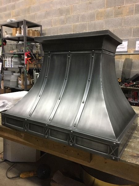 Many Zinc Range Hood designs and sizes to choose from. Zinc distressed patina with zinc trims.

Inquiries: info@metalventhoods.com Oven Hoods, Modern Kitchen Hood, Zinc Range Hood, Copper Kitchen Hood, Metal Range Hood, Hood Vents, Steampunk Interior, Stove Hood, Kitchen Hood Design