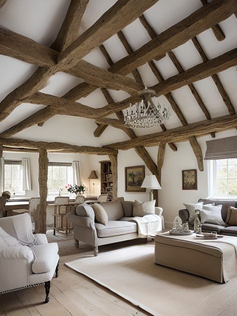 Countryside House Interior Bedroom, Ceiling Beam Ideas, Cotswold Cottage Interior, English Country House Bedroom, English Country House Interior, Beam Ideas, Barn Conversion Interiors, Pinterest House, Country Cottage Bedroom