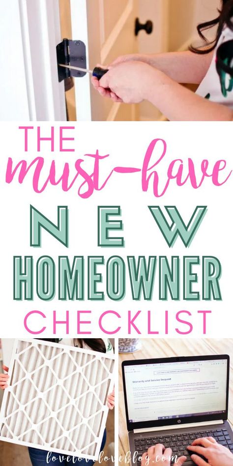 Things To Buy For A New House Checklist, Brand New Home Checklist, New Homeowner Tips, 1st Time Home Buyer Checklist, Homeowner Tips And Tricks, New Home To Do List, New Home Tips And Tricks, What To Buy For A New House, 1st Home Essentials