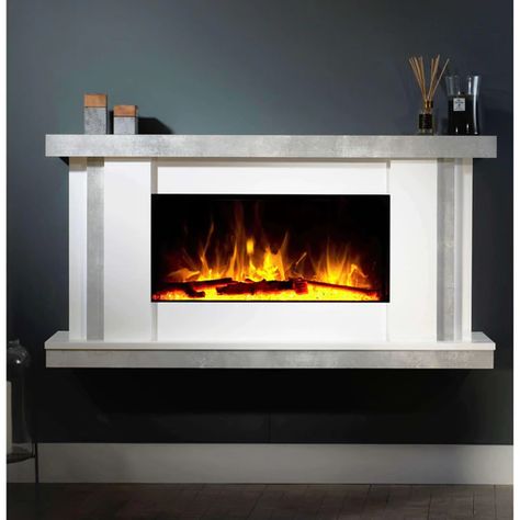 Electric Fireplace Suites, Floating Fireplace, Simple Fireplace, Fireplace Suites, Fire Surround, Electric Fires, White Concrete, Modern Fireplace, Eco Design