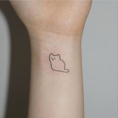 cat tattoo tattooinspiration Small Silly Tattoos Fun, Cat Stick And Poke, Cute Cat Tattoo Simple, Small Cat Tattoo Simple, Silly Tattoos Small, Mini Cat Tattoo, Cat Tattoos Simple, Kawaii Cat Tattoo, Silly Cat Tattoo