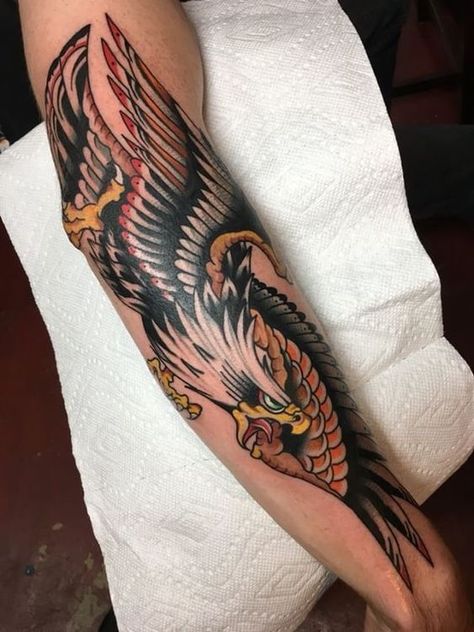 50+ Bright & Trendy American Traditional Tattoos To Be Inspired — InkMatch Eagle Tattoo Forearm, Tradition Tattoo, American Traditional Sleeve, Traditional Eagle, Traditional Eagle Tattoo, Native Tattoos, Traditional Style Tattoo, Tattoo Forearm, Traditional Tattoo Sleeve