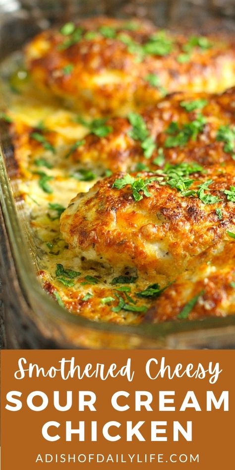 Cheesy Sour Cream Chicken, Cheesy Chicken Recipes, Smothered Chicken Recipes, Thanksgiving Turkeys, Cream Chicken, Chicken Breast Recipes Baked, Sour Cream Chicken, Sour Cream Recipes, Chicken Entrees