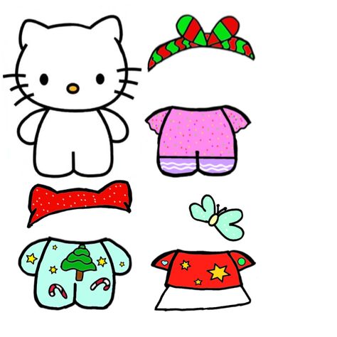 Hello Kitty Outfit Ideas Drawing, Hello Kitty Dress Up, Hello Kitty Paper Doll Clothes, Doodles Hello Kitty, Paper Kitty, Animated Clothes, Hello Kitty Printables, Hello Kitty Dress, Walpaper Hello Kitty