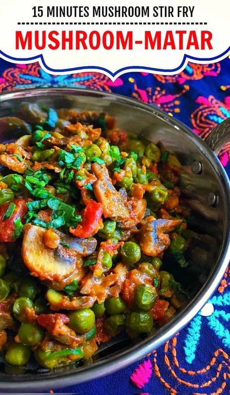 Mushroom Matar Masala - Indian Mushroom Peas Stir Fry #mushroom #matarmushroom #indianrecipe #mushroompeas Jamaican Dinner, Recipes Using Breakfast Sausage, Indian Mushroom, Mushroom Recipes Indian, Hamburger Dinner, Risotto Dinner, Recipes Jamaican, Pregnancy Dinner, Vegetables Dinner