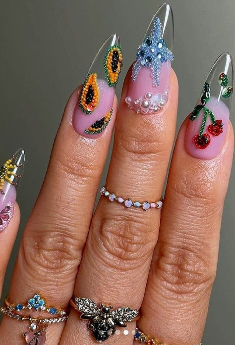 Nails With Dangle Charms, Gem Nails Rhinestones, Gem Nails, Rhinestone Nails, Dangle Charms, Gems, Nails