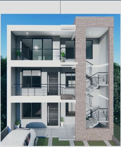 Small Modern Apartment Exterior, Cute Apartment Complex Exterior, Small Bloxburg Apartment, Bloxburg Apartment Complex Ideas, 3 Apartment Building Plan, Apartment Complex Layout Bloxburg, Modern Apartment Complex Exterior, Studio Apartment Exterior, Condo Exterior Design