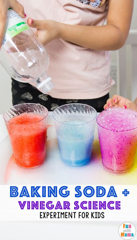 Baking Soda + Vinegar Science Experiment for Kids #science #kids #homeschool Experiments To Do At Home, Baking Soda Experiments, Science Activities For Toddlers, Science Experiments Kids Elementary, Vinegar And Baking Soda, Science For Toddlers, Science Kids, Science Experiment For Kids, Baking Soda And Vinegar