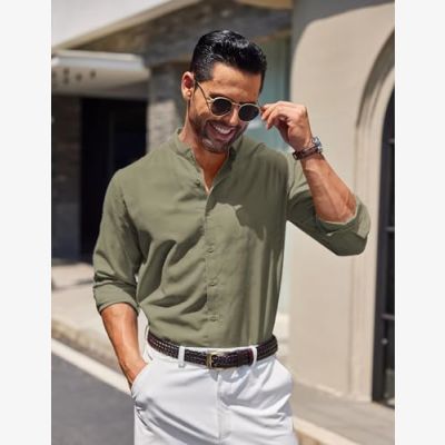 COOFANDY COOFANDY Mens Dress Shirts Long Sleeve Button Down Collar Shirt Business Casual Shirts Army Green Green Shirt Outfit Men, Green Shirt Outfit, Wedding Dresscode, Green Shirt Outfits, Shirt Outfit Men, Mens Dress Shirts, Business Casual Shirts, Character Clothes, Dusty Green