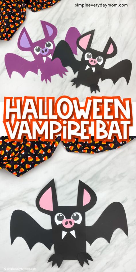 See how easy it is to make this cute vampire bat craft with the kids! It's a fun Halloween craft that kids will enjoy making. Download the free printable template and make with preschool, prek and kindergarten children. Fall Storytime, Fun Easy Halloween Crafts, Elementary Librarian, Bat Craft, October Crafts, Carte Halloween, Fun Halloween Crafts, Easy Halloween Crafts, Halloween Activities For Kids