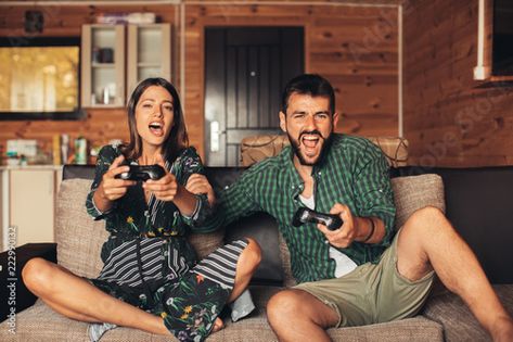 Couples Playing Video Games, Fun Couple Games, Gaming Sofa, Games For Couples, Romantic Questions, Bedroom Games, Couples Play, Couple Games, Young Couple