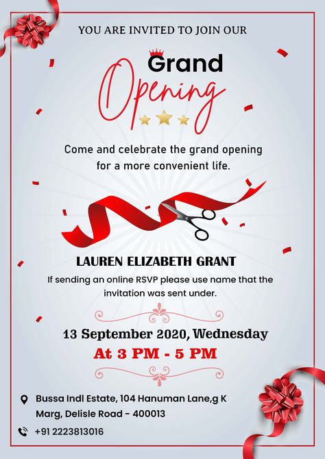 Opening Ceremony Workshop Invitation Card, Opening Ceremony Invitation Card Design, Opening Ceremony Invitation Card, Shop Opening Invitation Card, Ceremony Invitation Card, Opening Invitation, Grand Opening Invitations, Invitation Card Maker, Graduation Photo Frame