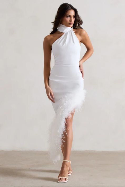 New In Shop The Hottest Trends & Newest Collections – Club L London - USA Dress With Feather Trim, Club L London, Asymmetric Skirt, Court Heels, Black Dress Prom, Black Tie Gala, Feather Trim, Asymmetrical Skirt, Out Dress