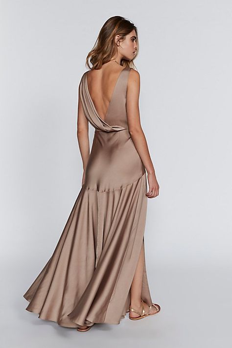 Dramatic Essence, Tan Maxi Dress, Dresses Sundresses, Free People Maxi, Fame And Partners, Free People Style, Satin Gown, Soft Natural, Red Carpet Fashion