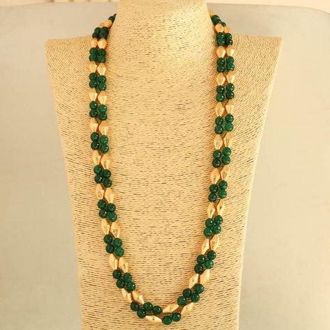 Beads Jewelry Indian Gold, Long Necklace Indian, Dholki Beads, Beads Long Necklace, Ruby Jewelry Necklaces, German Silver Jewelry, Gold Jewelry Simple Necklace, Pearl Necklace Designs, Beaded Necklace Designs