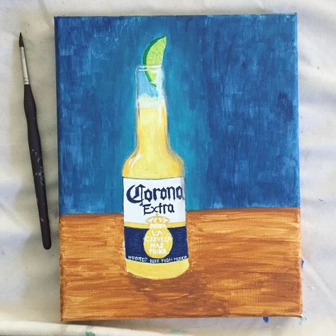 Corona painting. Beer. Canvas. Tequila Painting Canvases, Beer Painting Canvas, Xmas Paintings, Happy Birthday Painting, Beer Drawing, Beer Painting, Room Paintings, Artist Birthday, Birthday Painting