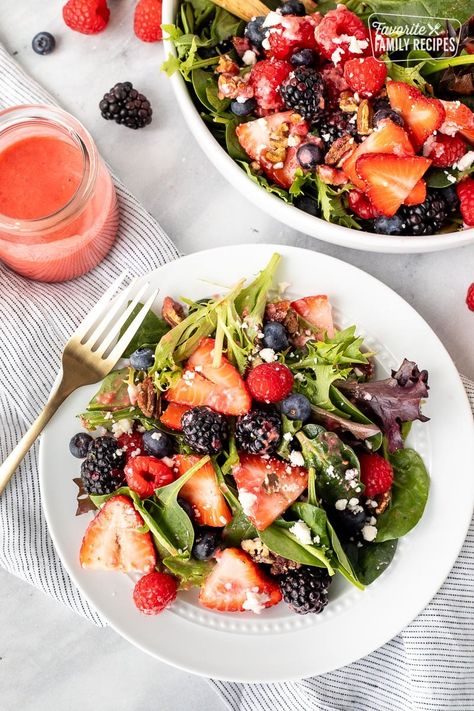 This Nuts About Berries Salad is colorful, flavorful, and refreshing in the spring and summer months when you can pick or purchase delicious, fresh berries. #salad #summersalad #fruitsalad #saladrecipe #saladwithberries #greensalad #berriesrecipe #sidesalad #fruit #fruitrecipe Nuts About Berries Salad, Berries Salad, Fruit Salads, Side Salad, Fresh Berries, Green Salad, Family Recipes, Fruit Recipes, Summer Months