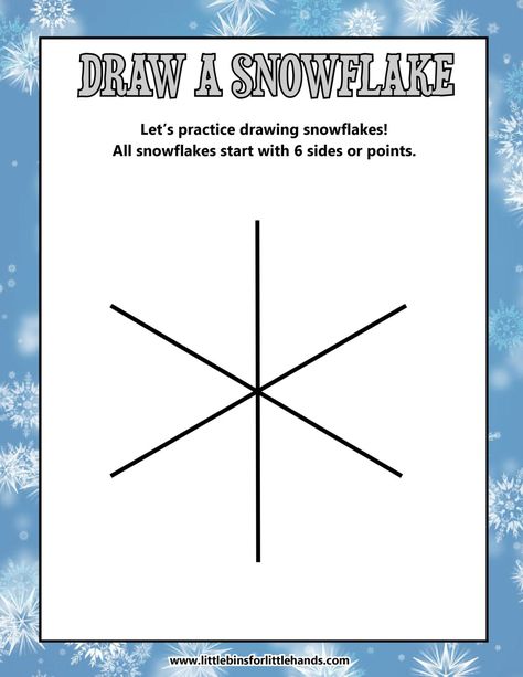 How to Draw a Snowflake with Pictures | Little Bins for Little Hands How To Draw A Snowflake, How To Draw Snowflakes, Snowflake Drawing Art, Easy Snowflake Drawing, Snowflake Step By Step, Snowflake Drawings, Draw A Snowflake, Painting Snowflakes, Easy Snowflake