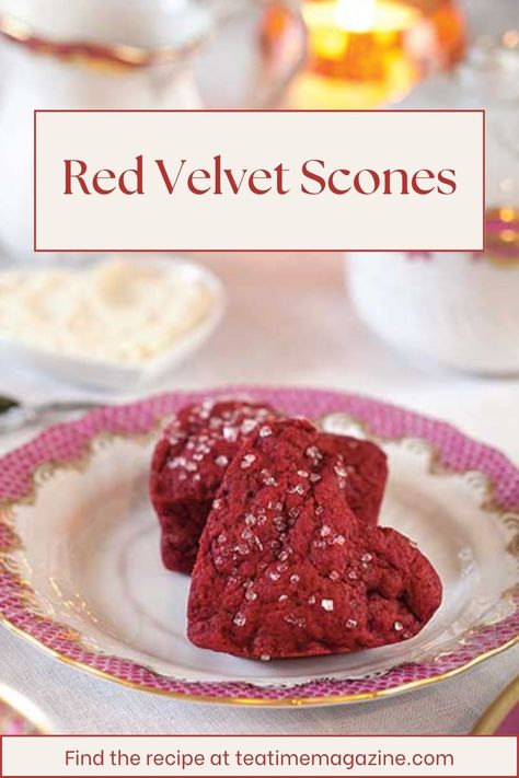 Treat your special someone this week to a warm batch of our decadent Red Velvet Scones. These heart-shaped delights are best served with clotted cream and a pot of "Roasted Almond Tea" from Capital Teas. Find the recipe by clicking the link in our bio, or visiting https://teatimemagazine.com/red-velvet-scones-recipe/. Red Velvet Scones, Mascarpone Cream Recipe, British Scones, Almond Tea, Baking Scones, Unique Desserts, Tea Party Food, British Baking, Clotted Cream