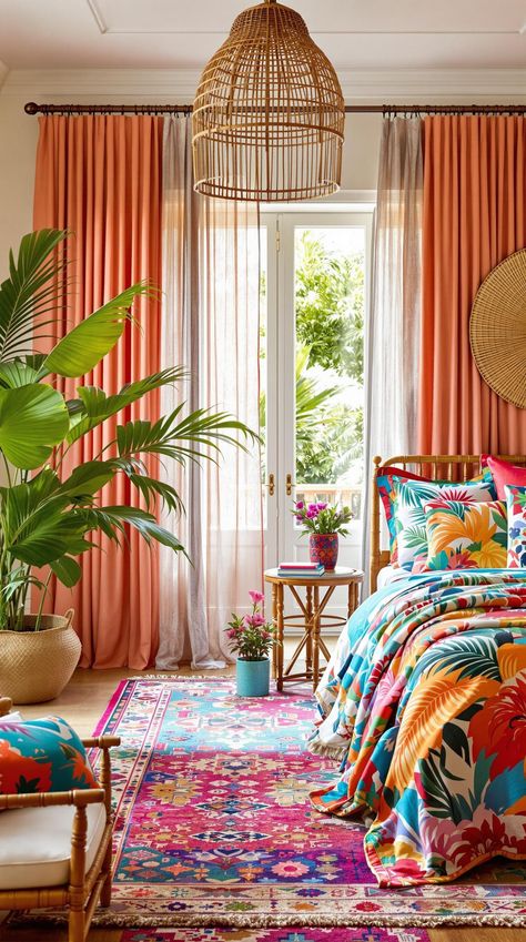 boho coastal bedroom Tropical Bedroom Ideas Caribbean, Boho Beach Bedroom, Soft Curtains, Coastal Boho Bedroom, Boho Coastal Bedroom, Coastal Bedroom Ideas, Airy Bedroom, Boho Lounge, Tropical Bedrooms