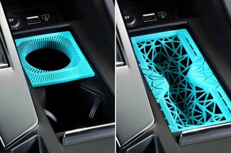 Peugeot uses innovative 3D-printing technology to produce flexible storage inserts - Yanko Design Car Interior Storage, Drukarka 3d, Car Interior Design, 3d Printing Technology, Sunglass Holder, Storage Design, Car Storage, Automotive Interior, Yanko Design