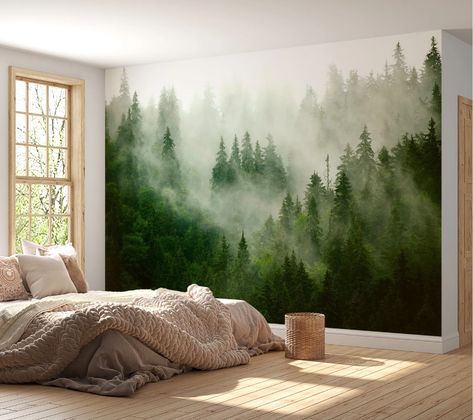 Bless international Amirh Peel & Stick Wall Mural | Wayfair Reno House, Wallpaper Vinyl, Forest Mural, Tree Wall Murals, Ceiling Murals, Forest Wall Mural, Foggy Forest, Sopot, Forest Wallpaper