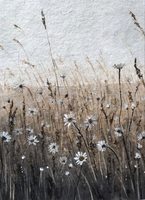 Painting On Handmade Paper, Cottagecore Painting, Close Up Art, Wildflower Drawing, Wildflower Paintings, 100 Day Challenge, Acrylic Painting Flowers, Daisy Painting, Day Challenge