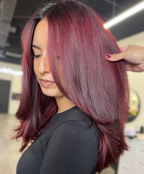 Here, top stylists share their predictions on the biggest 2024 hair color trends. Plus, their tips on how to maintain your new hue. Bottom Red Hair, Icy Hair Color, Cherry Cola Red Hair, Ruby Red Hair Color, Ruby Red Hair, Cola Hair, Underdye Hair, Icy Hair, Cherry Cola Hair