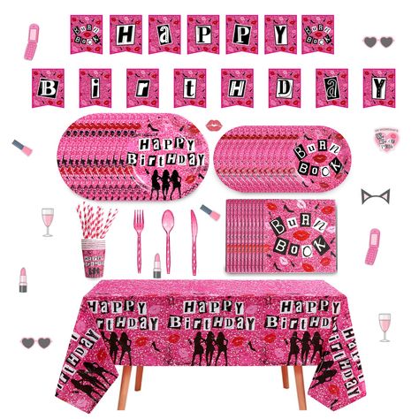 PRICES MAY VARY. 💋Mean pink girls birthday party supplies: Let’s Party with our pink Girl party decorations set. Our burn book party dinnerware and decorations will leave a sweet memory. 💎 Value package: our mean pink girl party supplies set includes: 1 red lip happy birthday banner 20*dinner paper plates (9 inches), 20*dessert paper plates(7inches), 20* knives, 20*forks, 20*spoons, 20*napkins, 20*paper cups, 20*straws, 1 tablecloth (108 x54inches), serves 20 guests. 💄Pink design: design from 15 Shades Of Pink Party, Mean Girls Sweet 16 Party, Mean Girls Decorations, Mean Girls Birthday Party Theme, Mean Girls Birthday Party, Pink Girl Birthday Party, Girls Birthday Party Games, Mean Girls Party, Book Themed Party