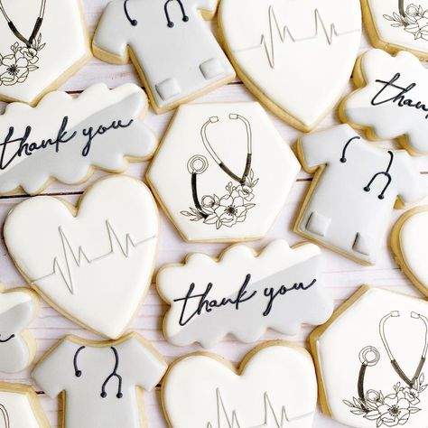 Thank You Cookies For Nurses, Labor And Delivery Nurse Cookies, Labor And Delivery Cookies, Nurse Sugar Cookies, Bakery Startup, Medical Cookies, Nurse Cookies, Comfort Box, Thank You Cookies