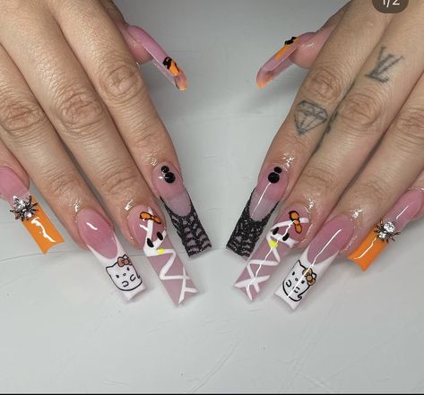 Acrylic Nails Toes, Spooky Kitty, Nails Toes, Bride Quotes, Holloween Nails, Halloween Acrylic Nails, Dope Nail Designs, Hello Kitty Nails, Short Square Acrylic Nails