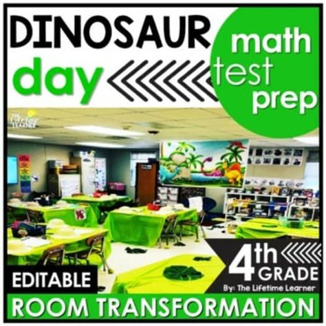 4th Grade End of Year Math Review Dinosaur Test Prep Classroom Transformation Dinosaur Math Activities, Dinosaur Theme Classroom, Dinosaur Math, Dinosaur Day, Math Escape Room, Dinosaur Classroom, Math Review Game, Maths Day, 4th Grade Math Worksheets