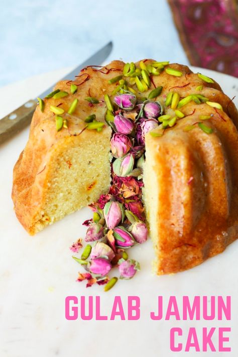 Gulag Jamun Cake, Gulag Jamun, Gulab Jamun Cake Recipe, Chewy Almond Cookies, Soaked Cake, Gulab Jamun Cake, Eggless Baking Recipes, Desi Desserts, Indian Desert