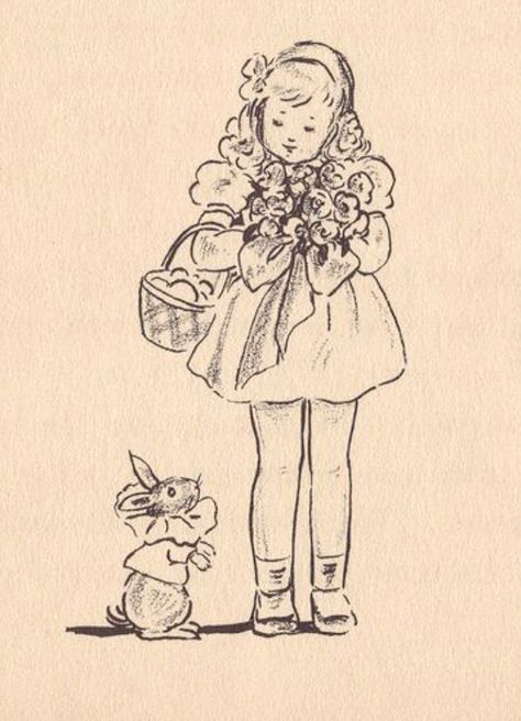 Easter Posy by Marjorie Flack Easter Drawings, 얼굴 드로잉, Vintage Drawing, Arte Sketchbook, Arte Inspo, Sketchbook Art Inspiration, Art Inspiration Drawing, A Drawing, Book Illustration