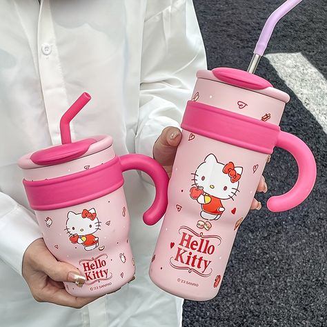 Hello Kitty Water Bottle, Thermos Cup, Cawan Kopi, Botol Air, Water Bottle With Straw, Thermos Bottle, Big Mac, Insulated Mugs, Cup Gifts