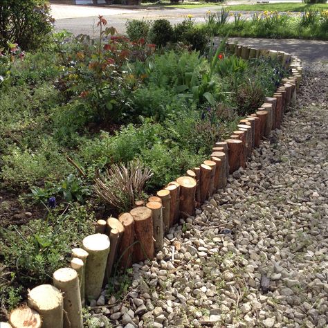 Log Garden Edging, Log Border Edging, Log Border Garden, Using Logs As Garden Edging, Use Logs In Garden, Forest Garden, Garden Edging, Vegetable Garden Design, Woodland Garden