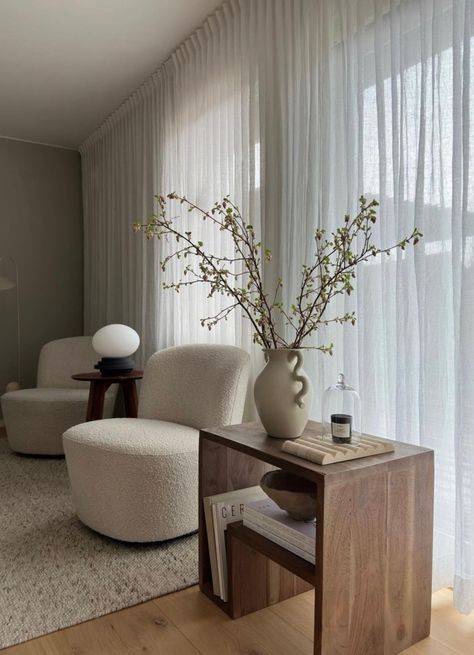 California Chic Aesthetic, White Chairs, Living Room Setup, Apartment Decor Inspiration, Boucle Fabric, Elegant Living Room, Decor Home Living Room, Barrel Chair, Living Room Inspo