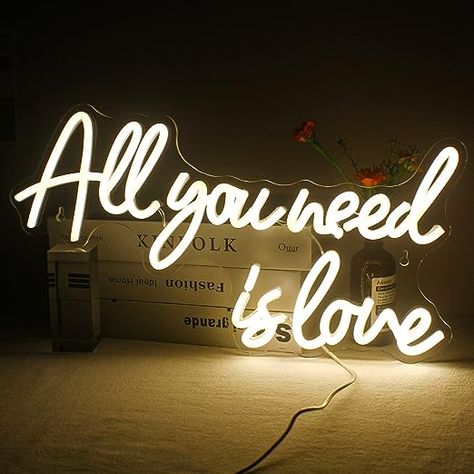 All You Need is Love Neon Sign Warm White Neon Signs for Wedding LED Light Up Sign for Bedroom Bithday Party Engagement Home Decor Signs For Wedding, Wall Decor Letters, Neon Lights Bedroom, Sign For Bedroom, Love Neon Sign, Neon Decor, Wedding Wall Decorations, Light Up Signs, Neon Sign Bedroom