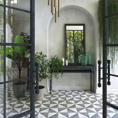 Arsitektur Kolonial, Porch Tile, Patio Tiles, Casas Coloniales, Encaustic Cement Tile, Mirror On The Wall, Encaustic Tile, Cement Tiles, التصميم الخارجي للمنزل